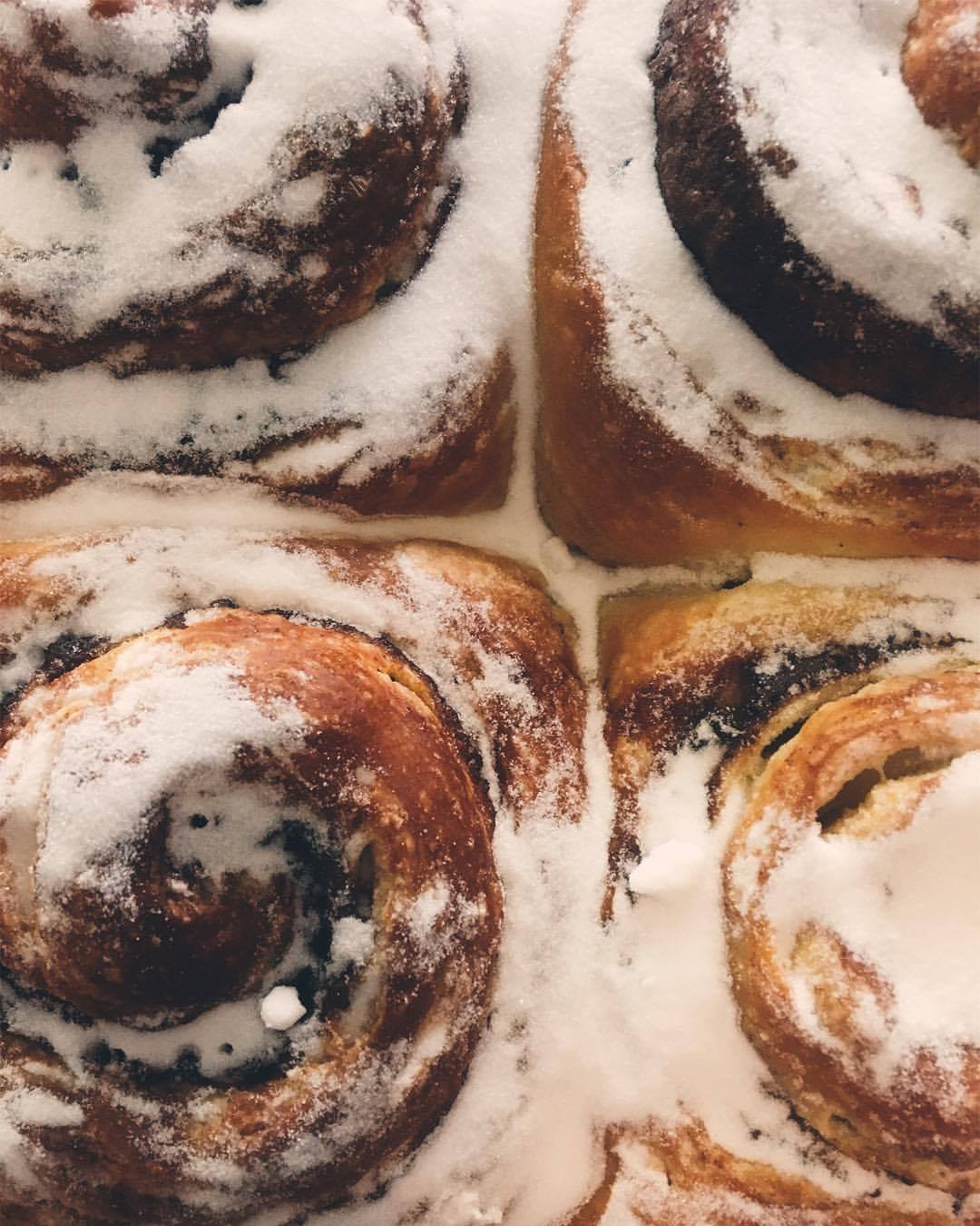 Sugar-glazed cinnamon rolls fresh from the oven