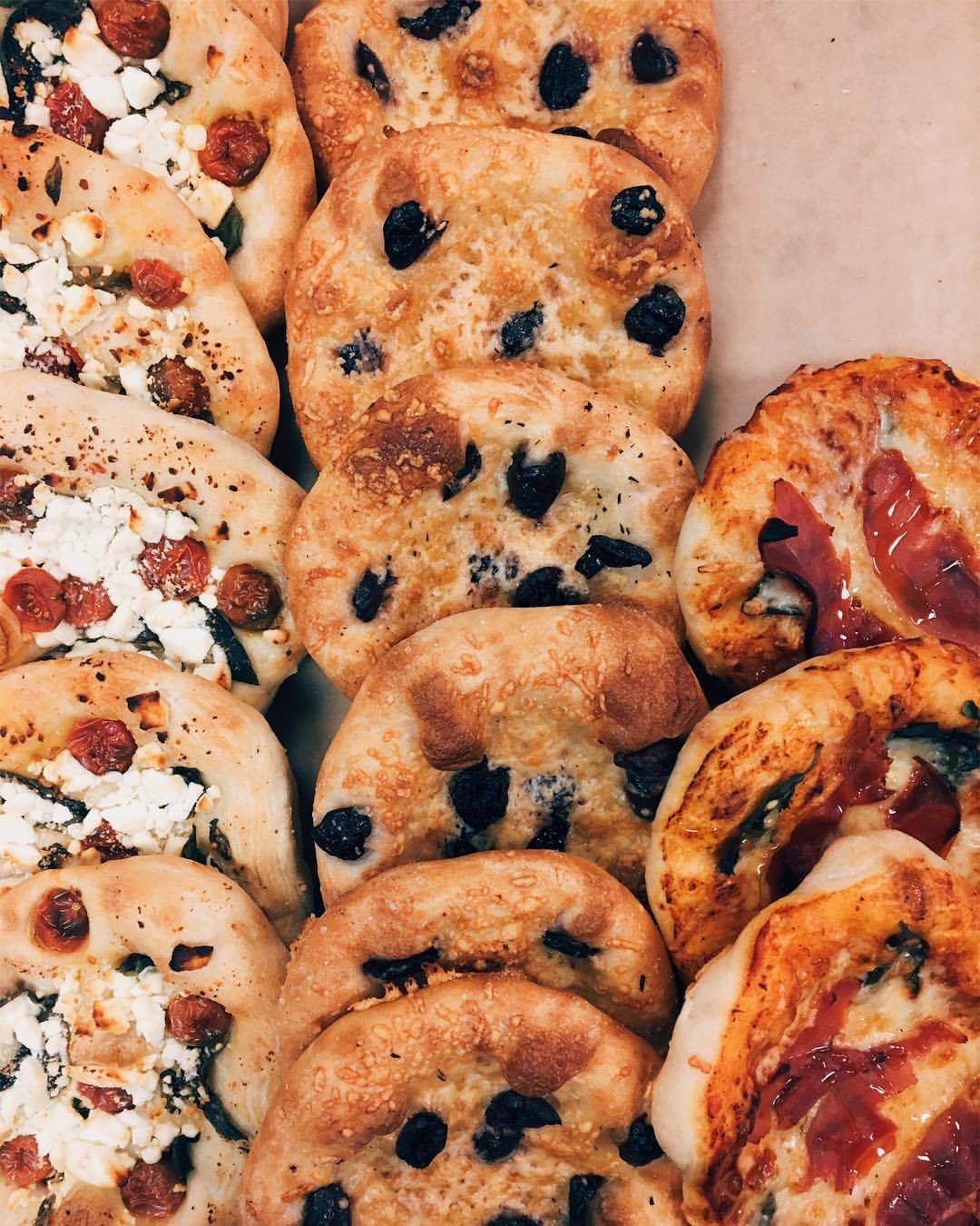 Tray of assorted focaccia flatbreads
